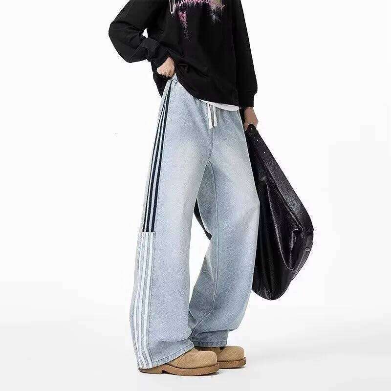 Loose Fit Straight Leg American Styles Vintage Washing Denim Pants High Street Brand Spring Autumn Men's Jeans