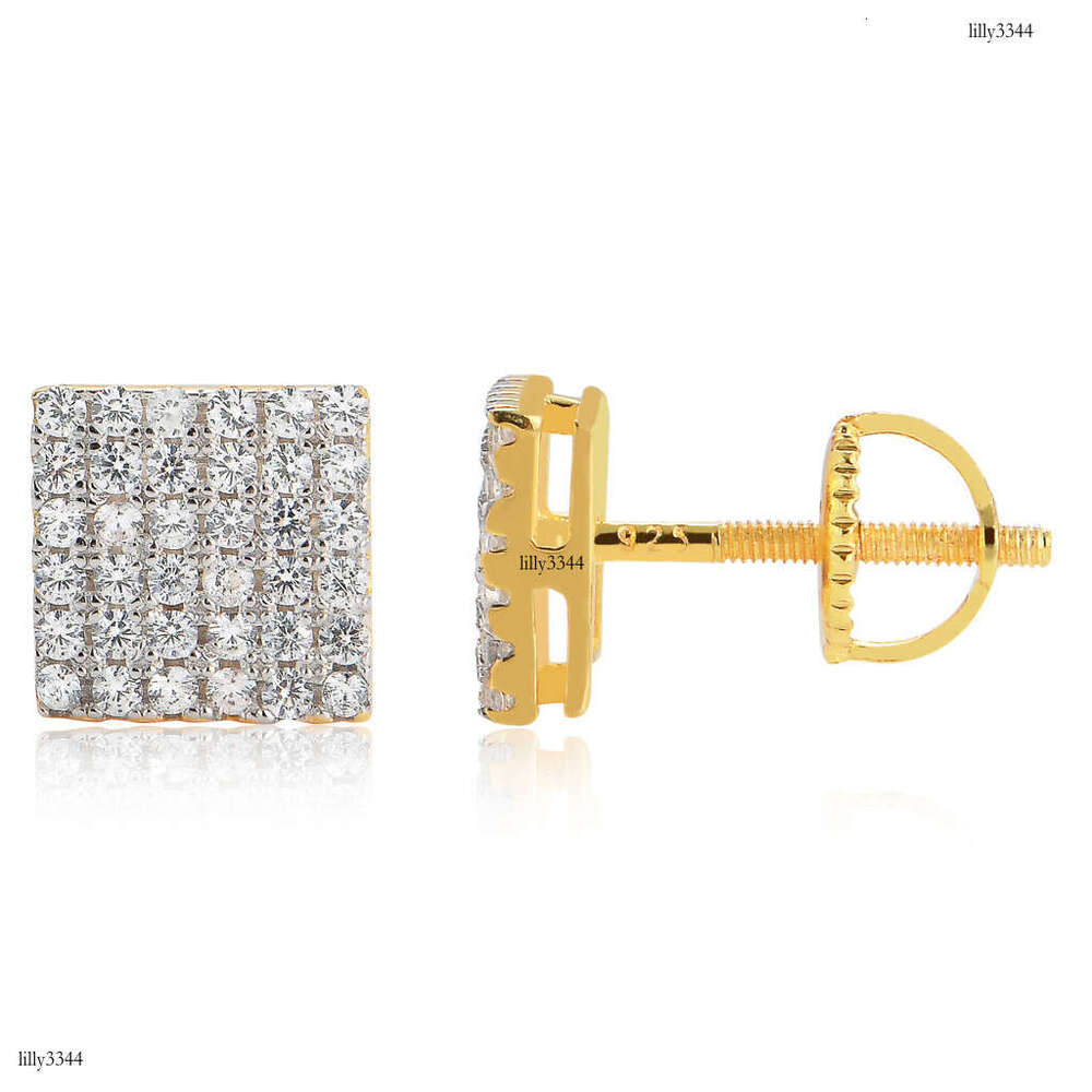 New Sier Micro Paved 6 Rows Zircon Square Men's Trendy Simple Hip Hop Earrings