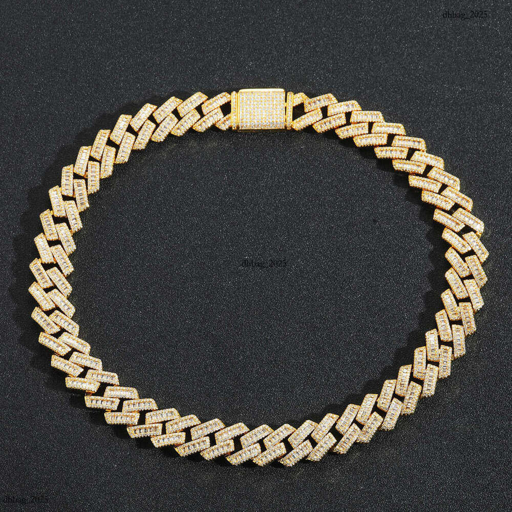 New 16mm T Square Mixed Moissanite chain Cuban Chain Personality Trendy Men's Hip-Hop Necklace Niche Fashion Accessories