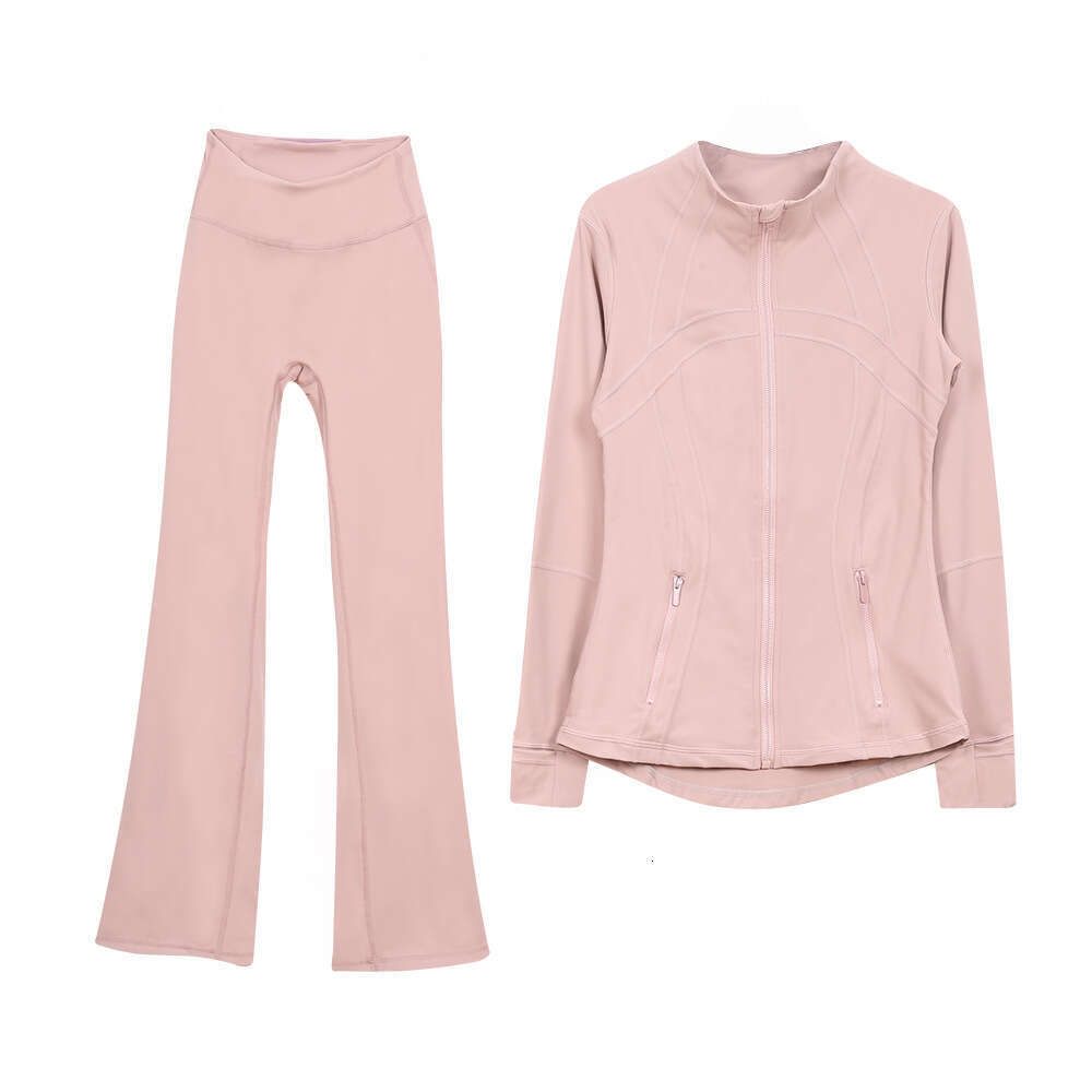 Women's Slim Fit Flared Pants and Jacket Set for Sports