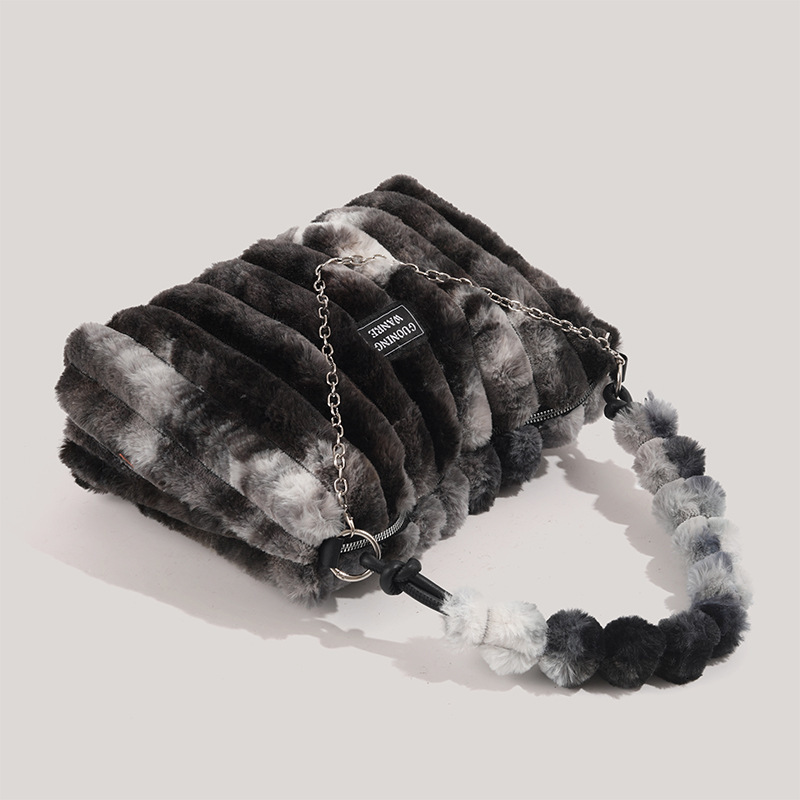 2025 Tie-Dye Furry 2025 Autumn Winter New Large Capacity Plush Tote Bag ddmymoon