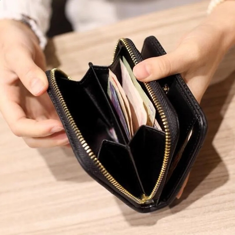 Womens Short Wallets PU Leather Female Plaid Nubuck Card Holder Wallet Ladies Small Zipper Wallet with Coin Purse 250809