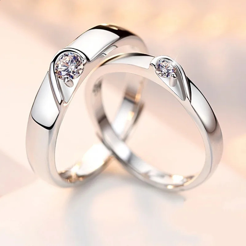 2Pcs/sets Zircon Heart Matching Couple Rings Set Forever Endless Love Wedding Ring For Women Men Charm Valentines Day Jewelry 250805
