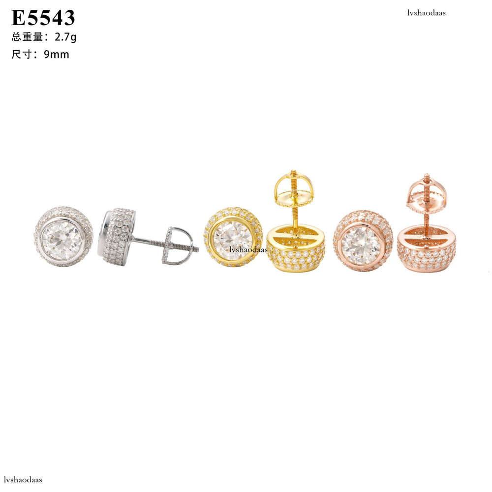 Trade Sier Gold-Plated Main Stone 6.0 Round Moissanite Stud Earrings Jewelry