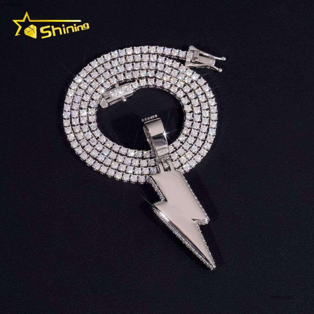 Custom Made Lighing Two Tone Hip Hop Iced Out Sier Dia Moissanite Pendant With Tennis Chain
