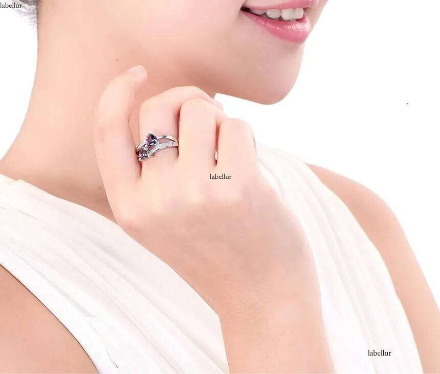 Hot Sell Cute Fashion Jewelry Sterling Sier Double Heart Color Rianbow Gemstones Women Wedding Engagement Band Ring For Lovers' Gift