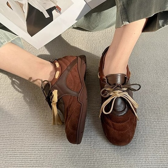 Color blocked women's Dexin shoes 2025 designer's new flat shoes, height increasing casual sports shoes