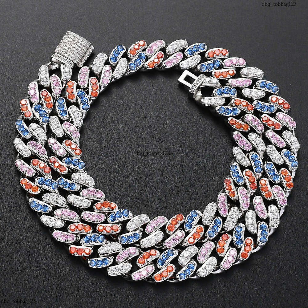New 12mm Micro Paved 4-Color Moissanite chain Cuban Chain Necklace Hip-Hop Accessories