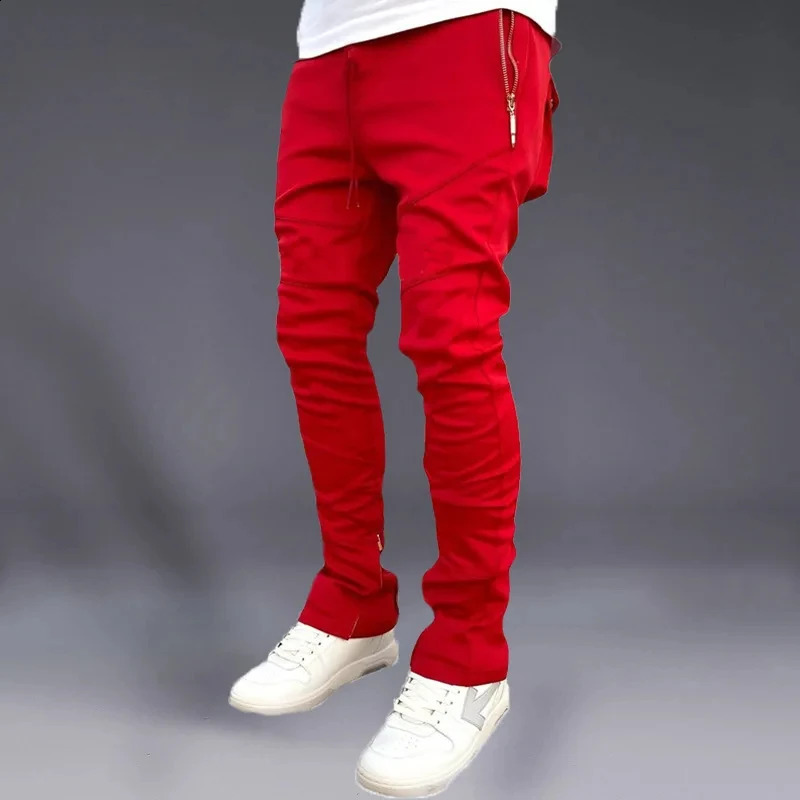 Fall Trend Fashion Mens Bunched Feet Nineminute Stretch Slim Zipper Foot Running Casual Pants 250809