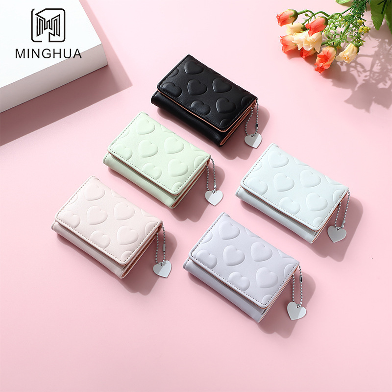 New Women's Wallet Luxury Bag Short Style Solid Color Card Holder Multi-card Slot Heart Pattern Simple Cross-border Cute Coin Purse Wholesale