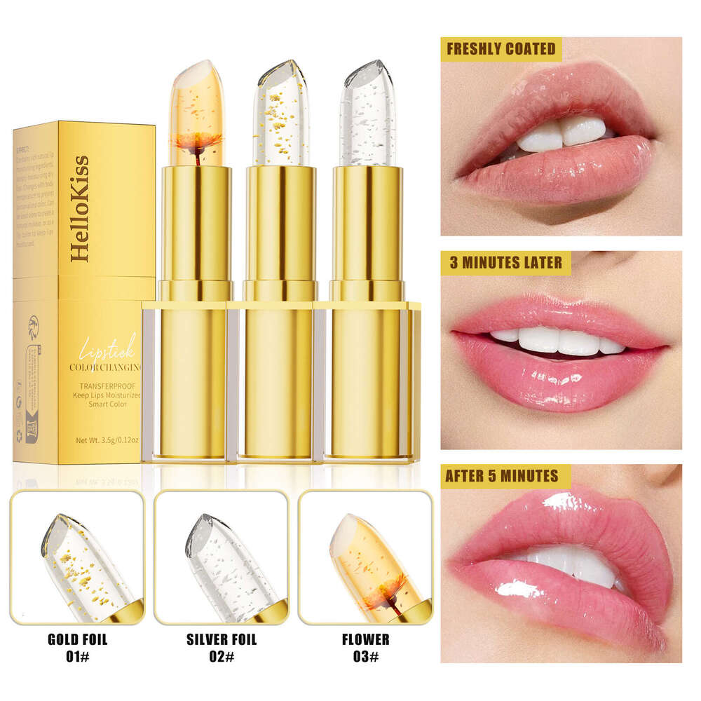 HelloKiss Moisturizing Care Gold Foil Color Lipstick Gentle Nourishing Fade Lines Temperature Changing Lip Balm Free shipping