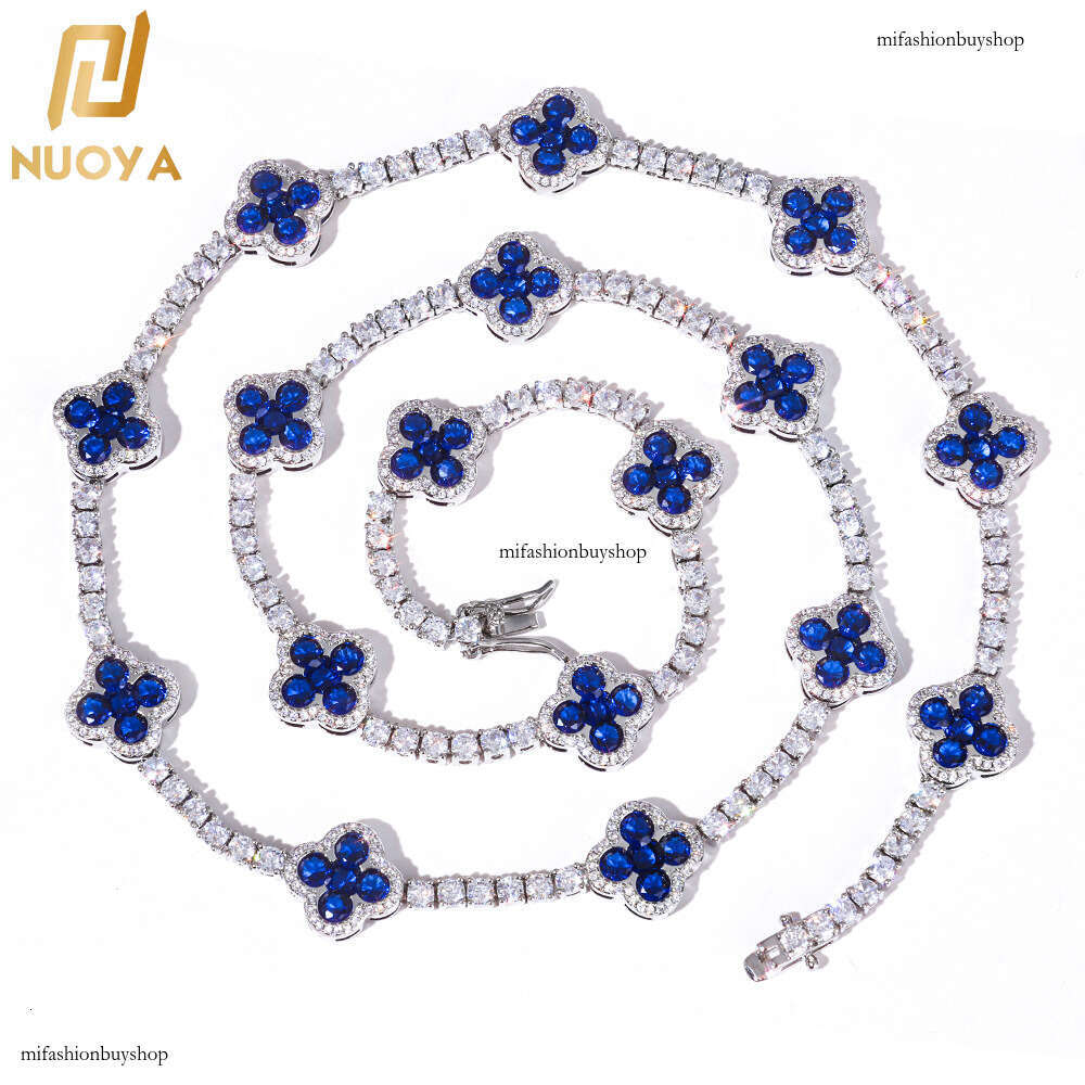 Hip-Hop Buckle Four-Leaf Clover Tennis Chain Trendy Versatile Men's Necklace Personalized Accessories