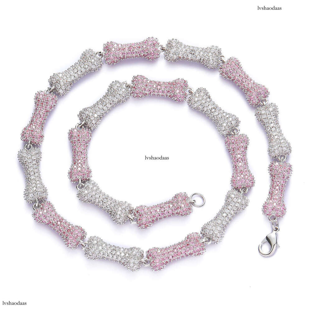 New Bone 10mm Full Moissanite chain Pink Choker Personality Unisex Hip Hop Necklace
