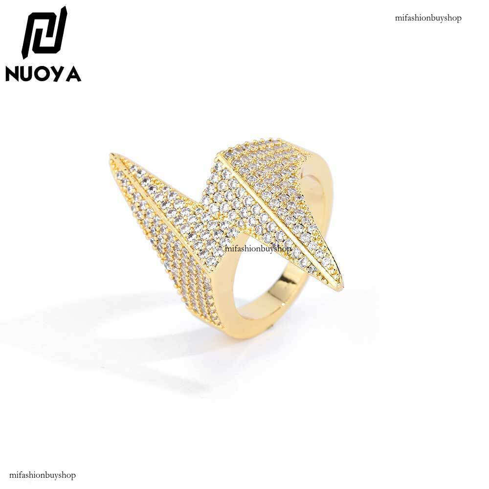 Rhombus Lightning Trendy Brand Personality Hip-Hop Sterling Silver Inlaid Full Zircon Men's Ring Jewelry