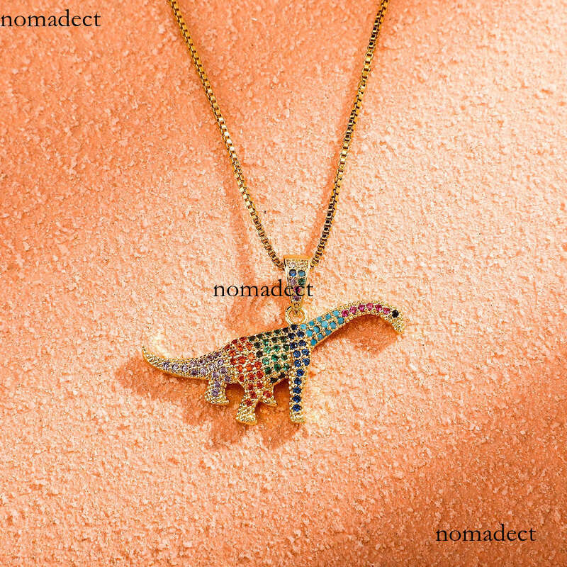 Unique Micro-Paved Full Moissanite chain Colorful Dinosaur Pendant INS Women's Clavicle Chain Versatile Hip-Hop Necklace