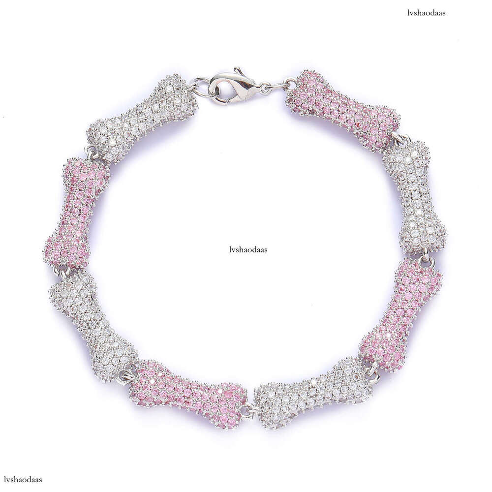 New Bone 10mm Full Moissanite chain Pink Choker Personality Unisex Hip Hop Necklace