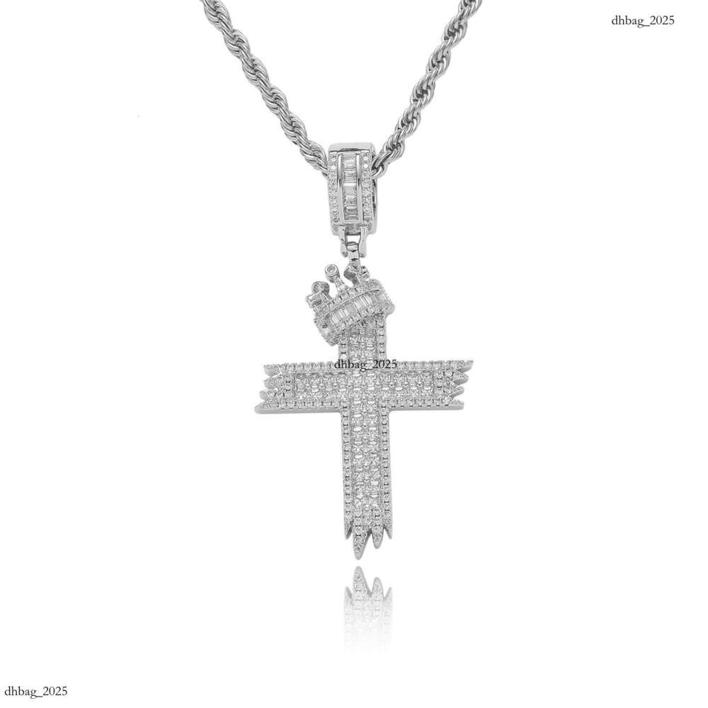 New Crown Pendant Micro Paved Moissanite chain Personality Unisex Trendy Cross Necklace