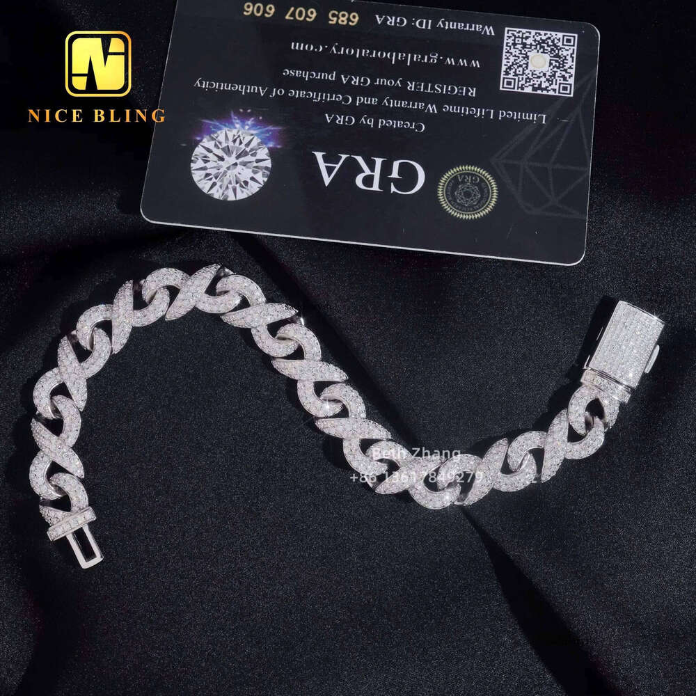 New Design 3 Rows 10MM Infinite Link Moissanite Cuban Men Fashion Dia Bracelet Sier Hip Hop Iced Out Jewelry