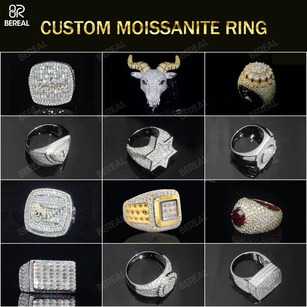 Wholesale Vvs Moissanite Cuban Link Men Rings Hip Hop Style 925 Silver Iced Out Moissanite Diamond Six-pointed Cross Ring Jewelry