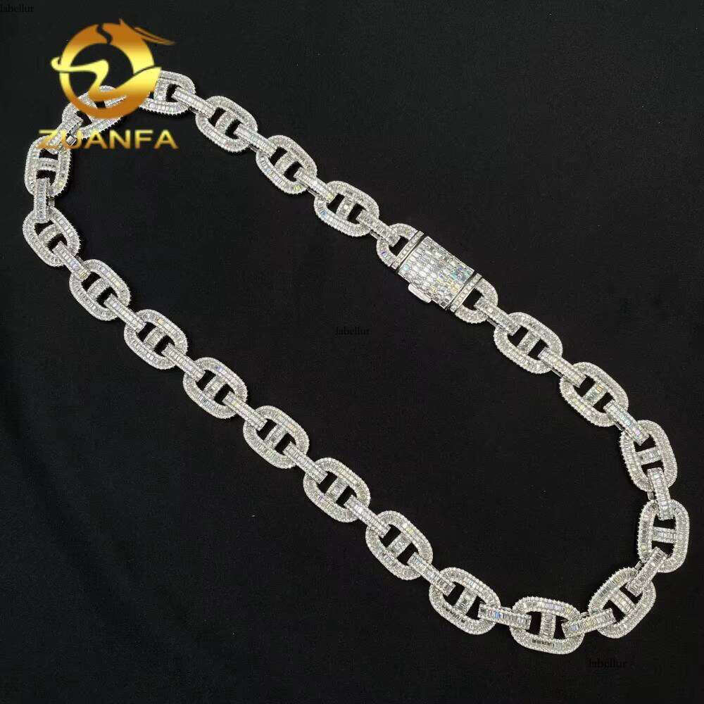 Luxurious Jewelry Necklace 15Mm Sterling Sier Hip-Hop Style Iced Baguette Cuban Chain