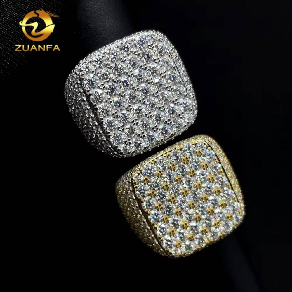 Pass Diamond Tester Fine Jewelry Iced Out Real 925 Sterling Silver 14K Gold Plated Hip Hop Men Wedding Square Moissanite Ring