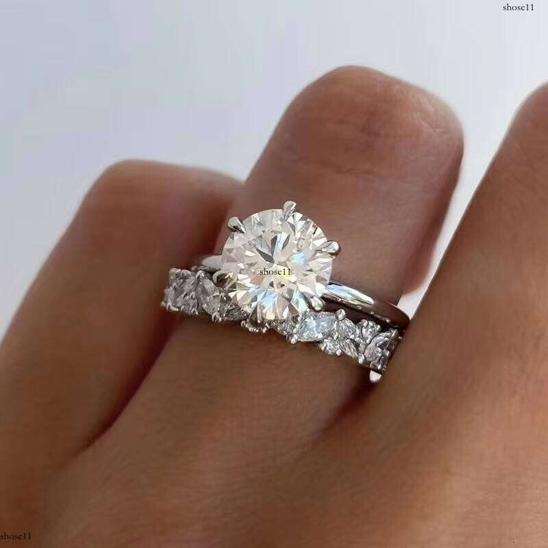 White Gold Wedding 3CT Round Moissanite Solitaire Band Halo Dia Engagement Ring