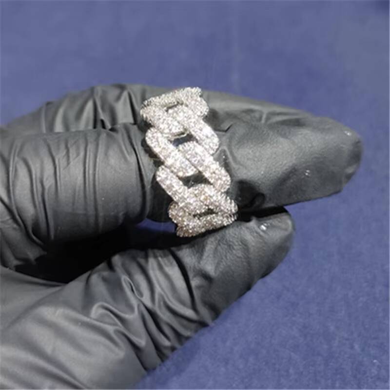 Custom Jewelry Moissanite Hip Hop Cuban Rings 925 Sterling Silver Fashion 2 Rows VVS Diamond Ring