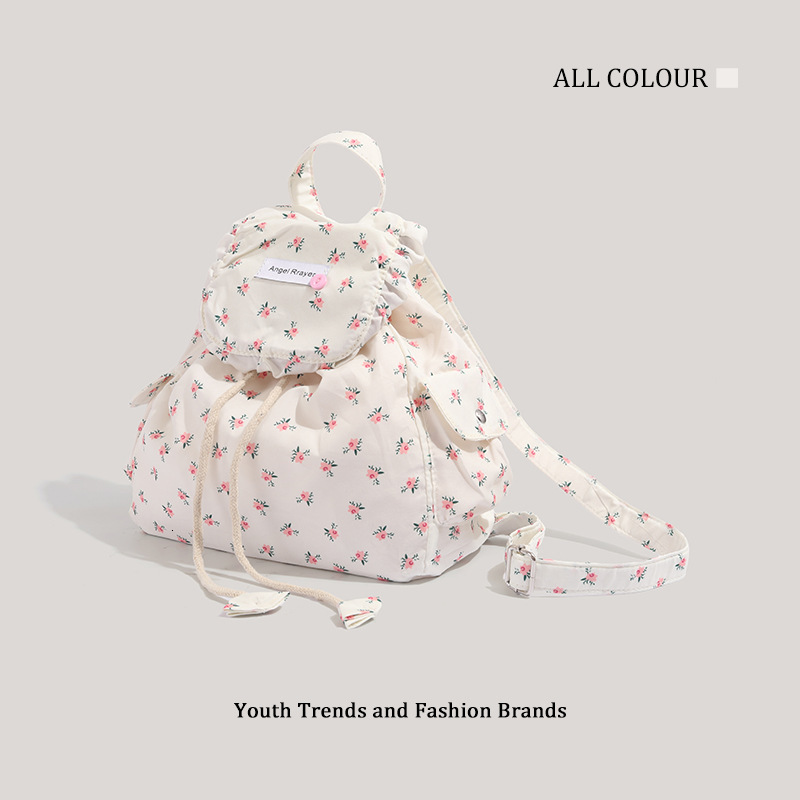 Korean Style Simple Floral Canvas 2025 Fresh Sweet Beauty Backpack ddmymoon
