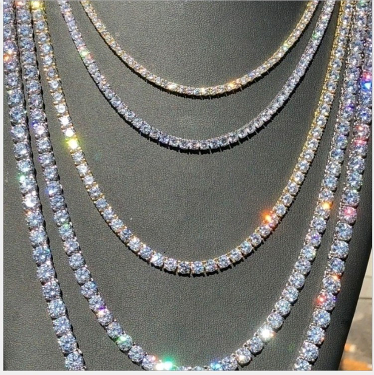 Hiphop Tennis Chain Necklace Alloy Plated Gold Twinkling Cz Tennis Necklace Choker Bling Diamond Crystal Necklace