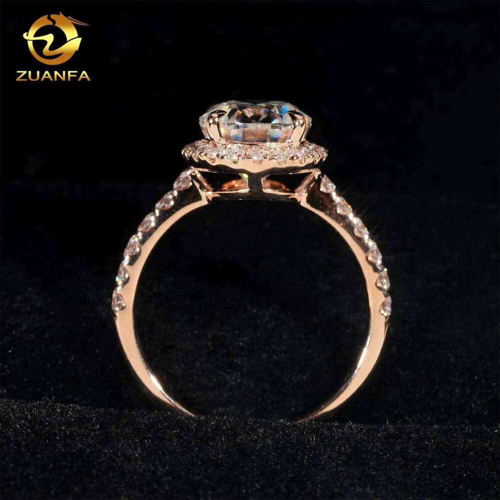 Hot Sale 1.5ct Halo Design 14k Rose Gold Moissanite Oval Dia Engagement Ring for Wedding