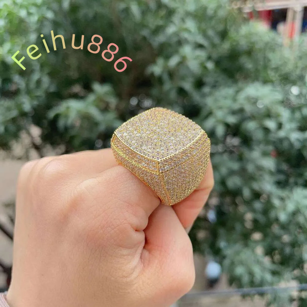 2025 Iced Out Jewelry VVS Moissanite Men Ring Gold Hip Hop Real Gold Hiphop Gemstone Rings Round Champion Ring