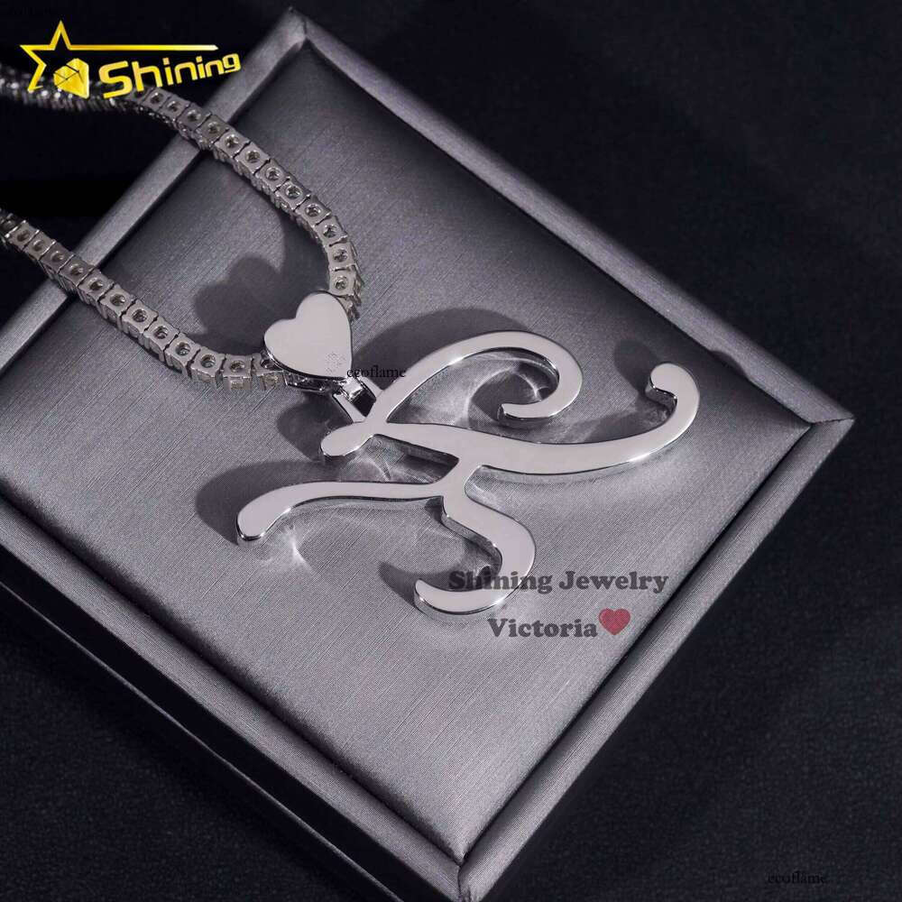 Hot Sale Heart Bail Charm Custom Personalized Name Sterling Sier Gold Plated Hip Hop VVS Moissanite Initial Letter Pendant