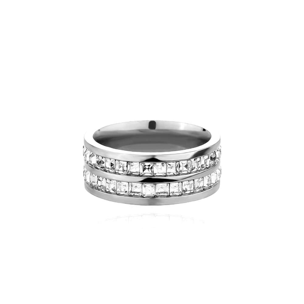 Square Zircon Titanium Inlaid Sterling Silver Couple Diamond Popular Ring
