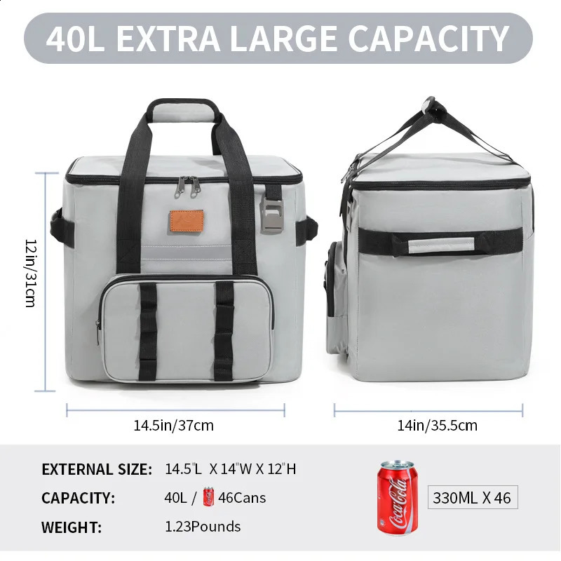 40L Thermal Food Bag for Women Large Insulated Cooler Tote with Zipper Portable Leakproof Picnic Bag for Camping Beach 250804