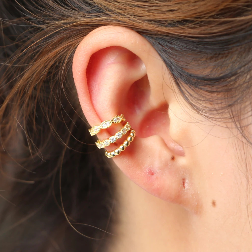 Latest GOLDED stacking cuffs clip earring women girl no piercing classic simple micro pave cz circle 925 sterling silver jewelry 250807