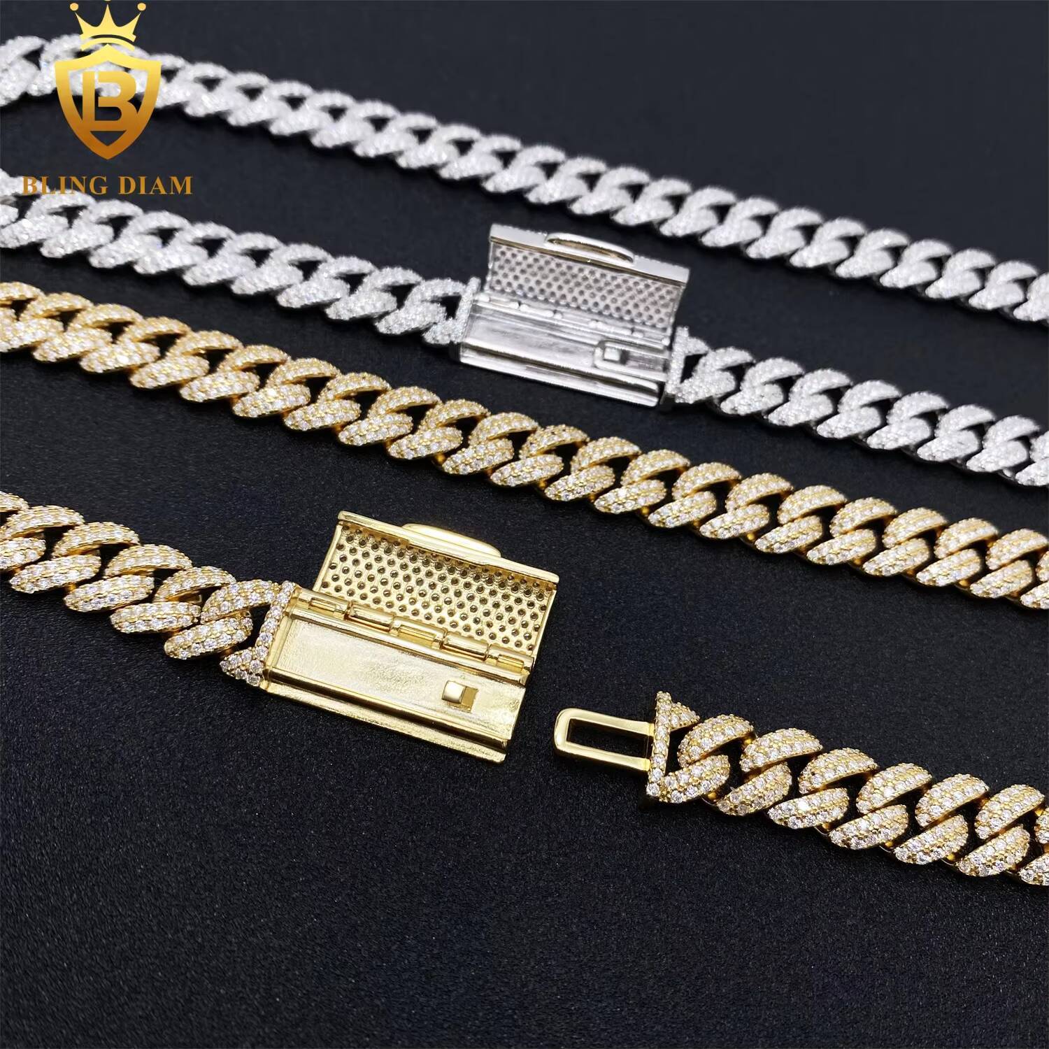 High Quality Fashion 10MM S925 Silver Hip Hop Cuban Link Chain VVS Moissanite Iced Out Cuban Necklace