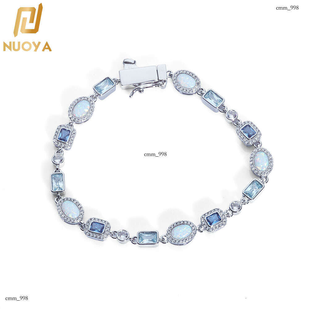 6mm Snap Blue Zircon Jewelry Chain Opal Bracelet Hip Hop Trendy Accessories