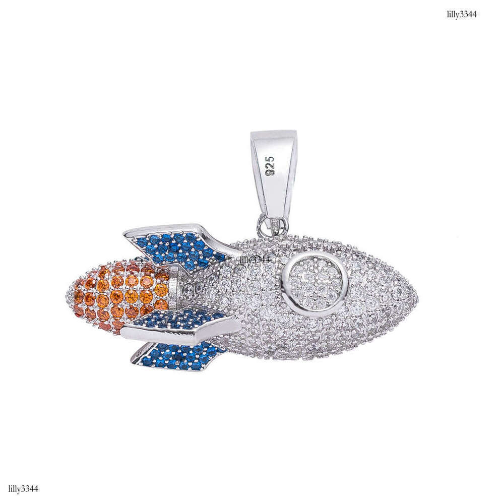 Jewelry Sterling Sier Rocket Pendant Colorful Moissanite chain Cool Trendy Hip Hop Necklace