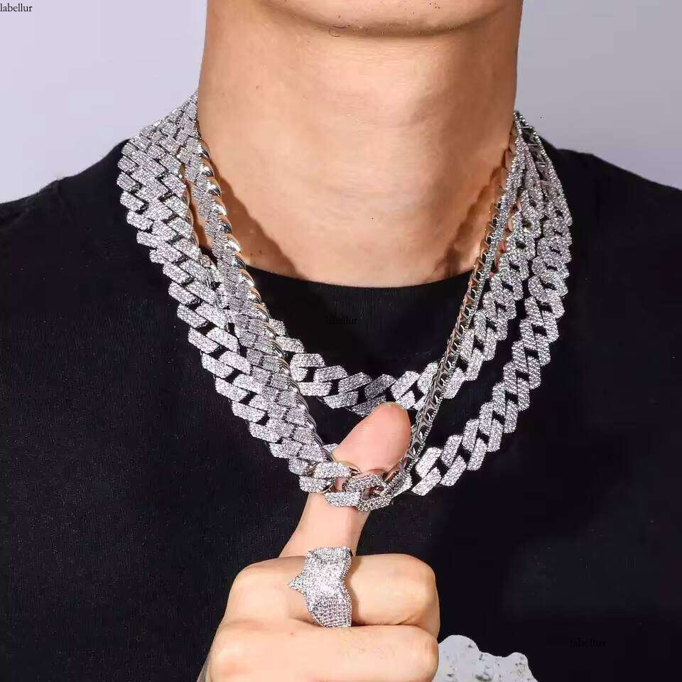 Qianjian Iced Out Sterling Sier Tennis Necklace 8Mm Gold Plated VVS Moissanite Dia Cuban Link Chain