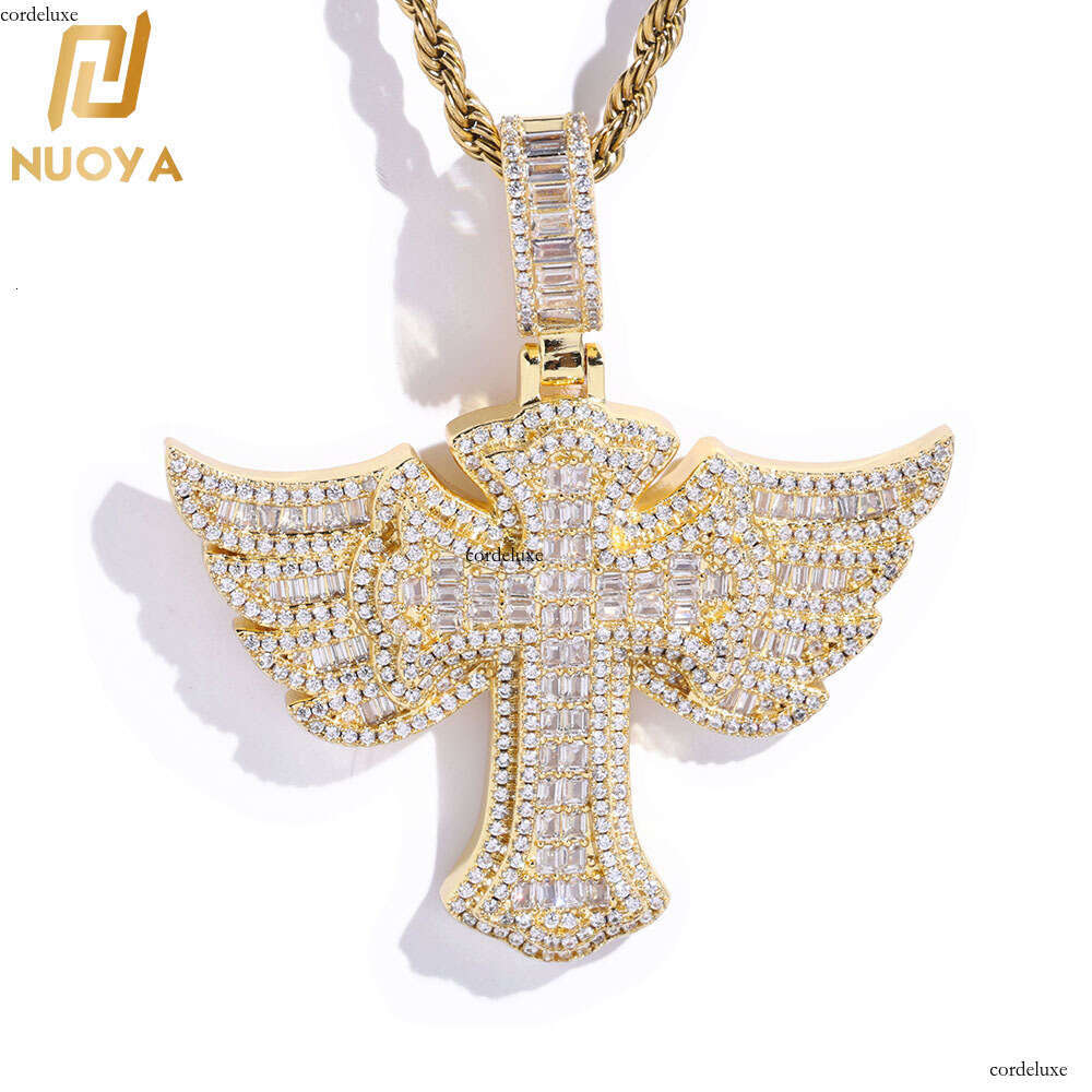 Hip Hop Angel Wings Moissanite chain Cross Pendant Necklace Fashionable Personality Trendy Men's Jewelry