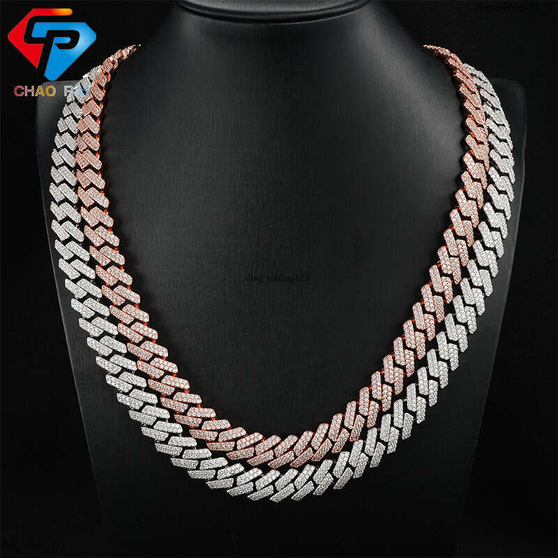 Hip Hop Cuban Chain 13mm Dia-Shaped Two-Row Stone Sterling Silver Inlaid Moissanite chain Bracelet Necklace Jewelry Accessories
