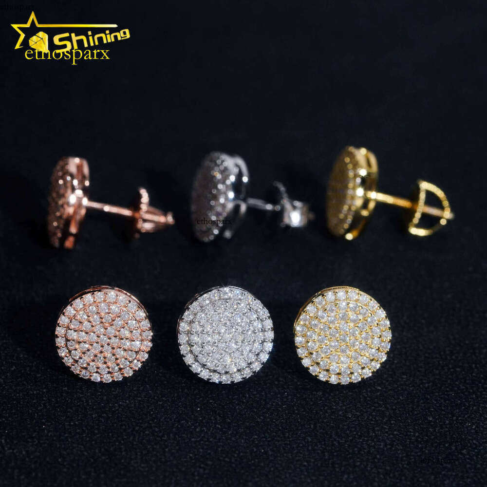 Ready to Ship Pass Dia Tester Hip Hop Sterling Sier Gold Plated VVS Moissanite Stud Earrings Rapper Jewelry