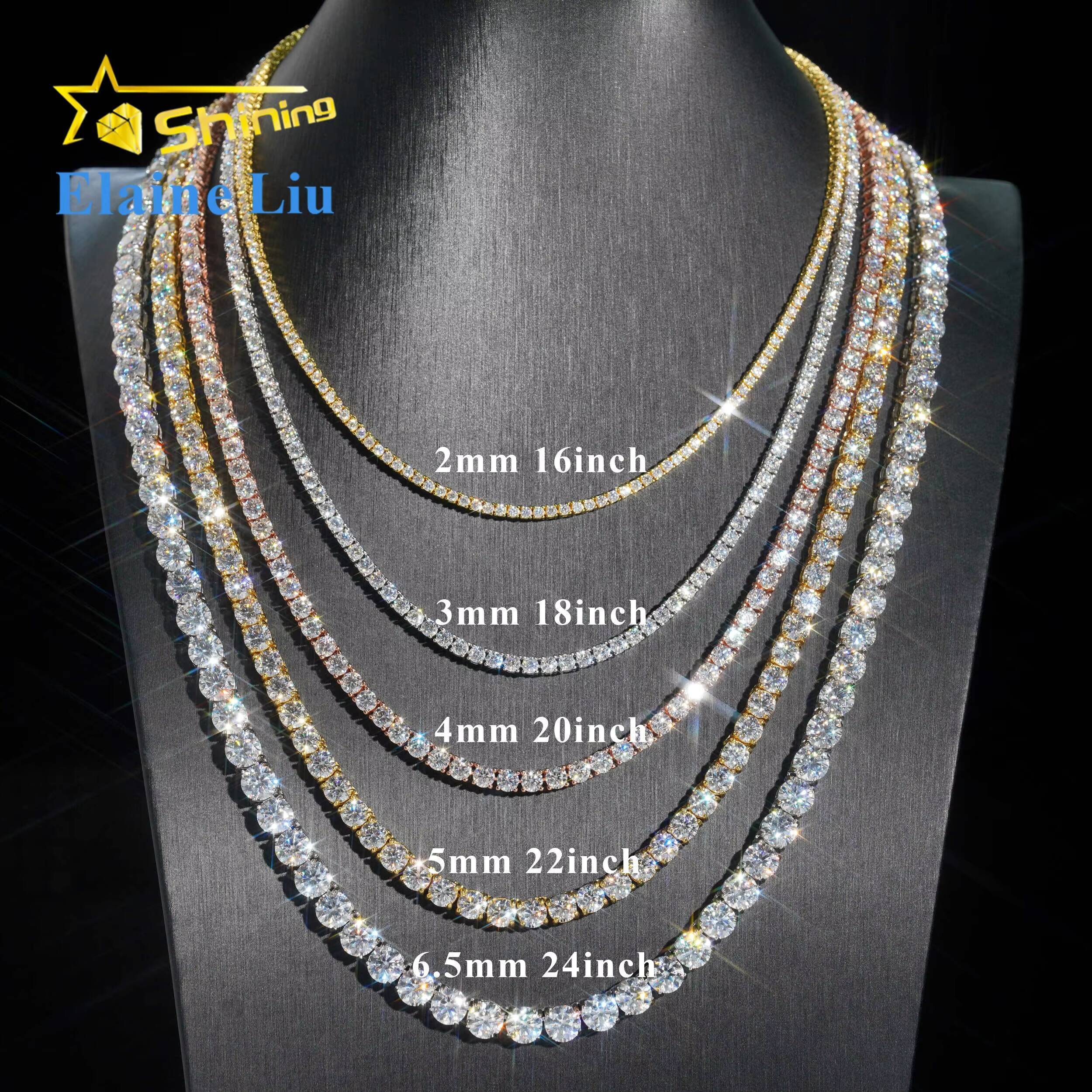 Factory Direct Price Iced Out 2mm 3mm 4mm 5mm 6.5mm VVS Silver 925 Hip Hop VVS Moissanite Lab Diamond Tennis Chain