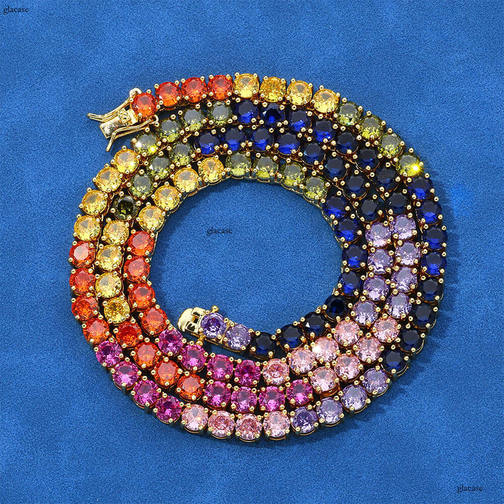 Hip Hop 5mm Colorful Moissanite chain Tennis Chain Personality Trendy Accessories Men's Necklace
