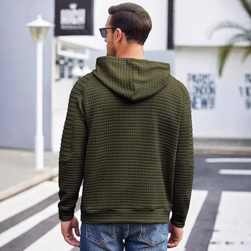 Mens Hoodies Pullover Casaul Long Sleeve Drawstring Waffle Knit Hooded Sweatshirt with Kanga Pocket