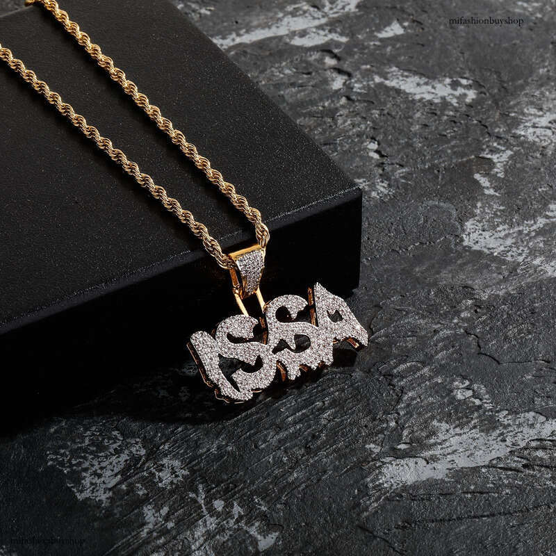 English Alphabet Full Dia Pendant Necklace for Men and Women, Trendy Ins Style