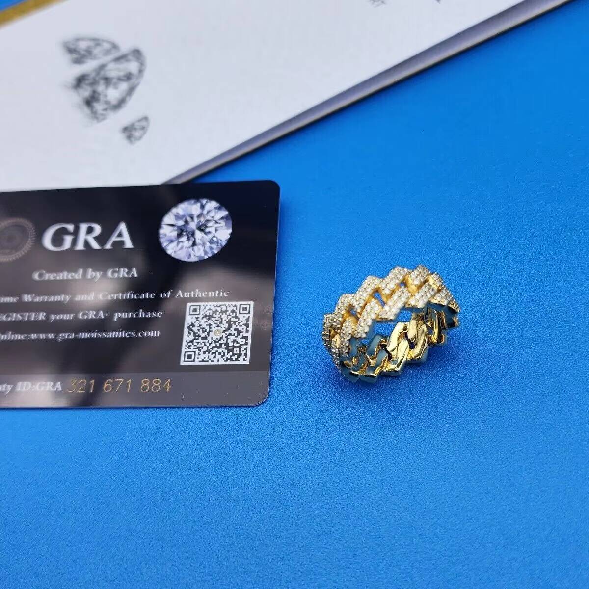 Iced Out Hip Hop Cuban Link Ring 925 Sterling Silver VVS Moissanite Diamond Cuban Band Ring for Men