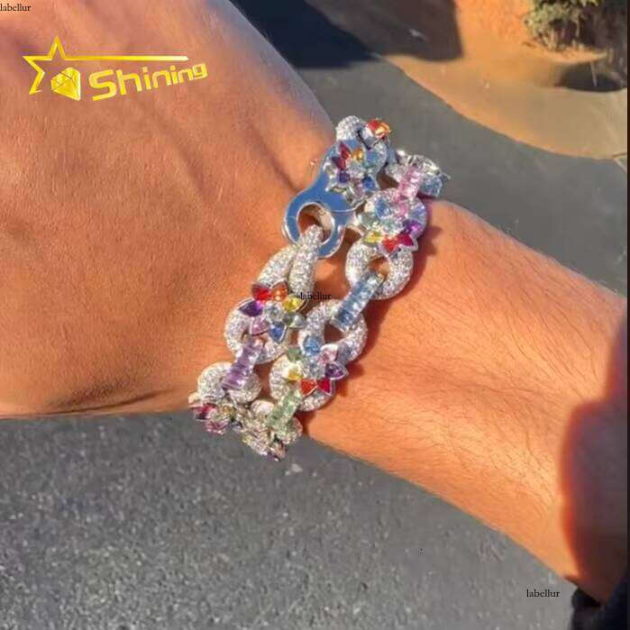 Customized Rapper Jewelry Iced Out Hip Hop Sterling Sier Moissanite Cuban Link Bracelet for Men Women