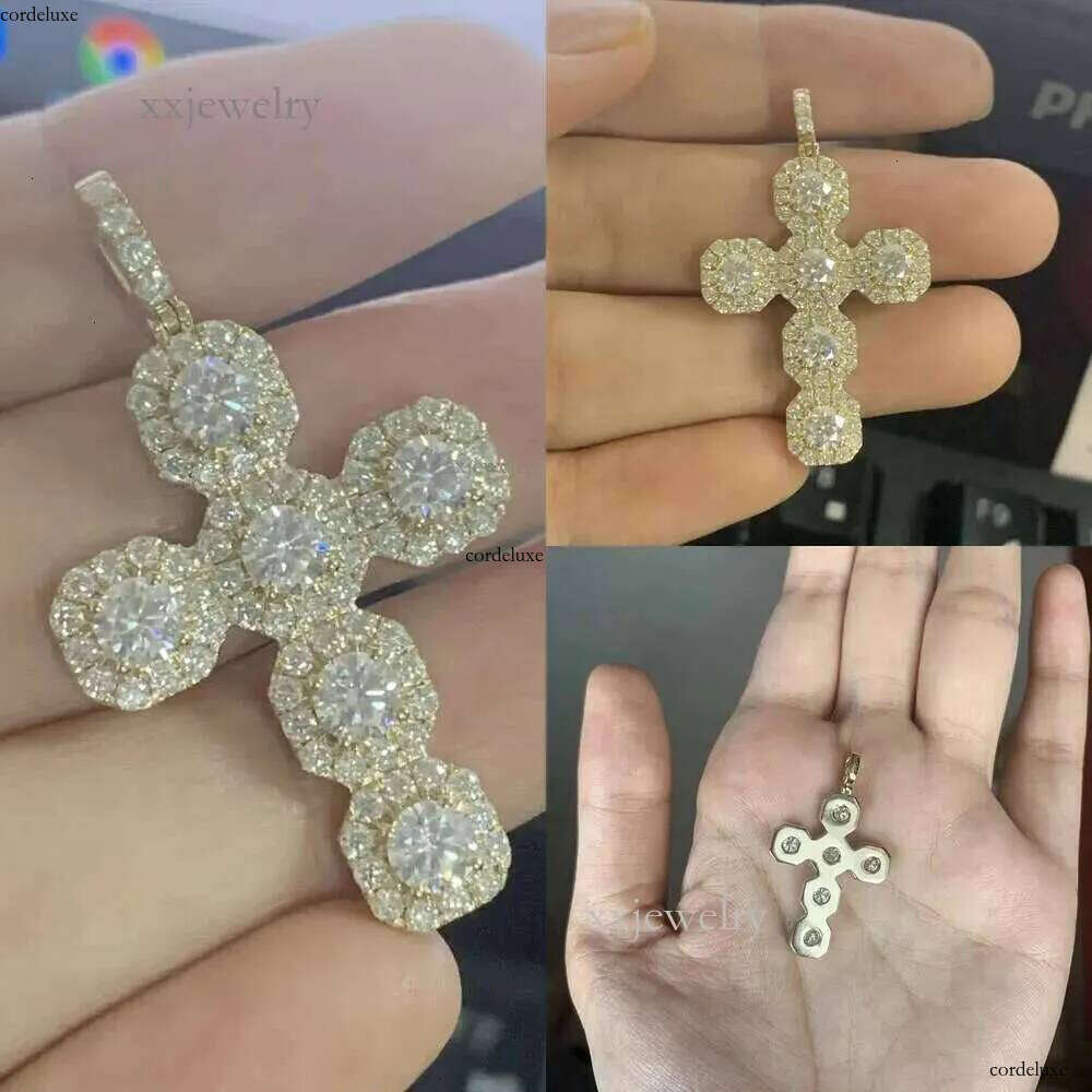New Design 4mm 5mm 6mm Moissanite Dia Halo Hip Hop Cuban Cross Pendant for Tennis Chain Jewelry