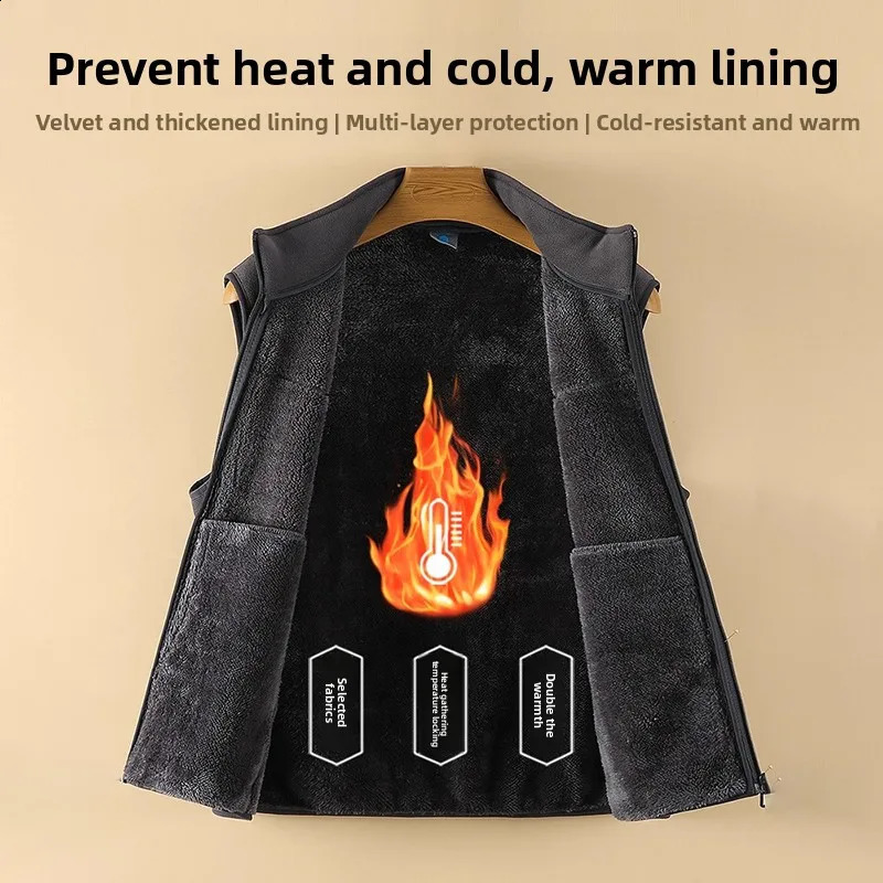 Autumn and winter fashion mens cotton vest jacket casual multifunctional plus size warm standing collar sleeveless top 250809